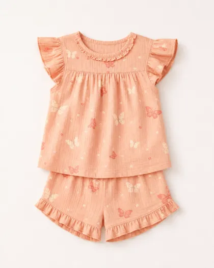 Peach Butterfly Ruffle Blouse