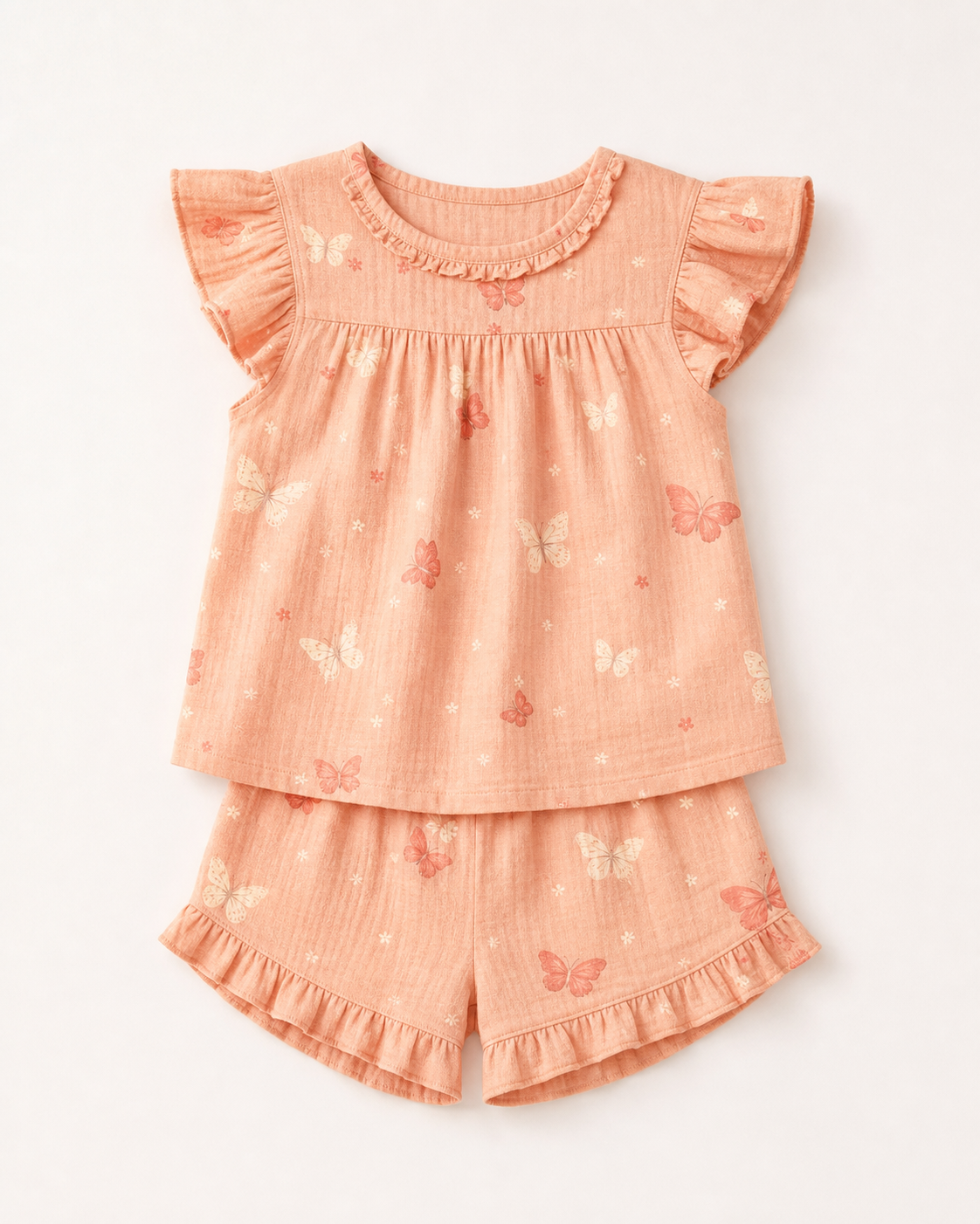 Peach Butterfly Ruffle Blouse